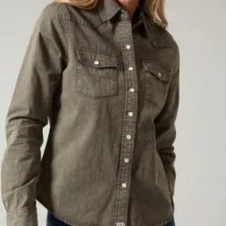 Kimes Ranch Women's OD Army Kaycee Denim Button Down Long Sleeve