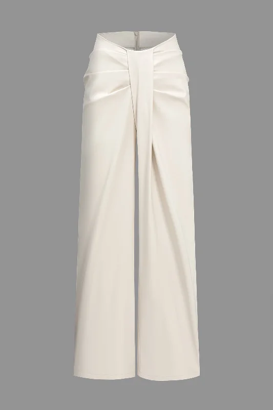 Solid Ruched Zipper Trousers