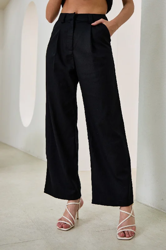 Zenith Black Linen Blend Pants