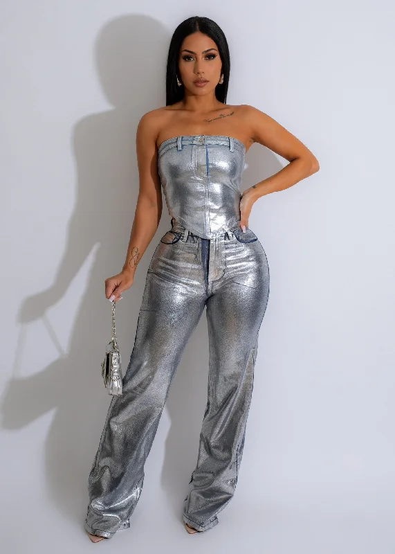 My Moment  Metallic Crop Top Silver